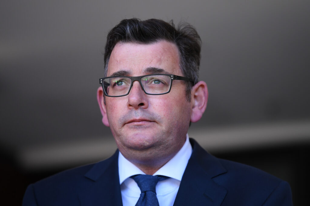 Victorian Premier Daniel Andrews addresses the media during a press conference in Melbourne, Tuesday, October 12, 2021. (AAP Image/James Ross) NO ARCHIVING