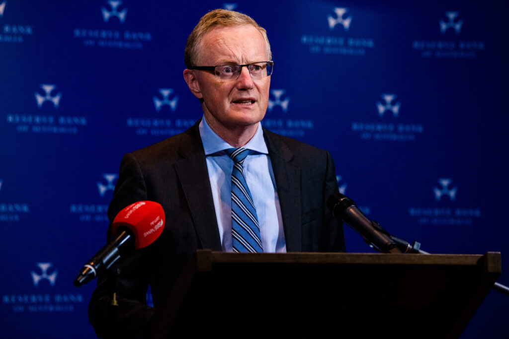Australian Reserve Bank Governor Philip Lowe during press conference following the RBA’s July board meeting, Sydney,  Tuesday, July 6, 2021 The Reserve Bank has left the cash rate unchanged at 0.1 per cent and does not expect to raise it before 2024. (AAP Image/Pool, James Brickwood) NO ARCHIVING
