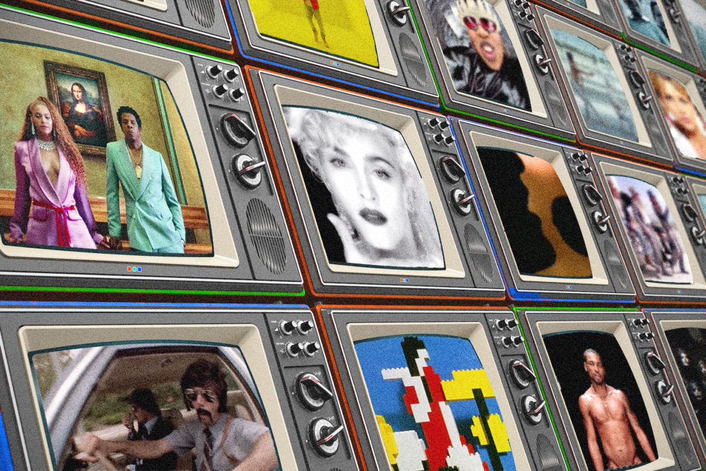 Creative abstract television broadcasting, news media, business, entertainment and cinema concept: wall of old wooden black and white TV screens with various broadcast channels