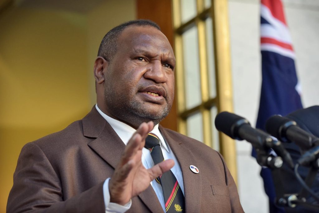 James Marape, prime minister of Papua New Guinea, speaks during a news conference at Parliament House in Canberra, Australia, on Monday, July 22, 2019. No relationship is more important than the relationship with Canberra, Papua New Guinea is in a strategic region in the middle of Asia and Pacific region, seeking a greater role in linking up Asia, Marape said. Photographer: Mark Graham/Bloomberg