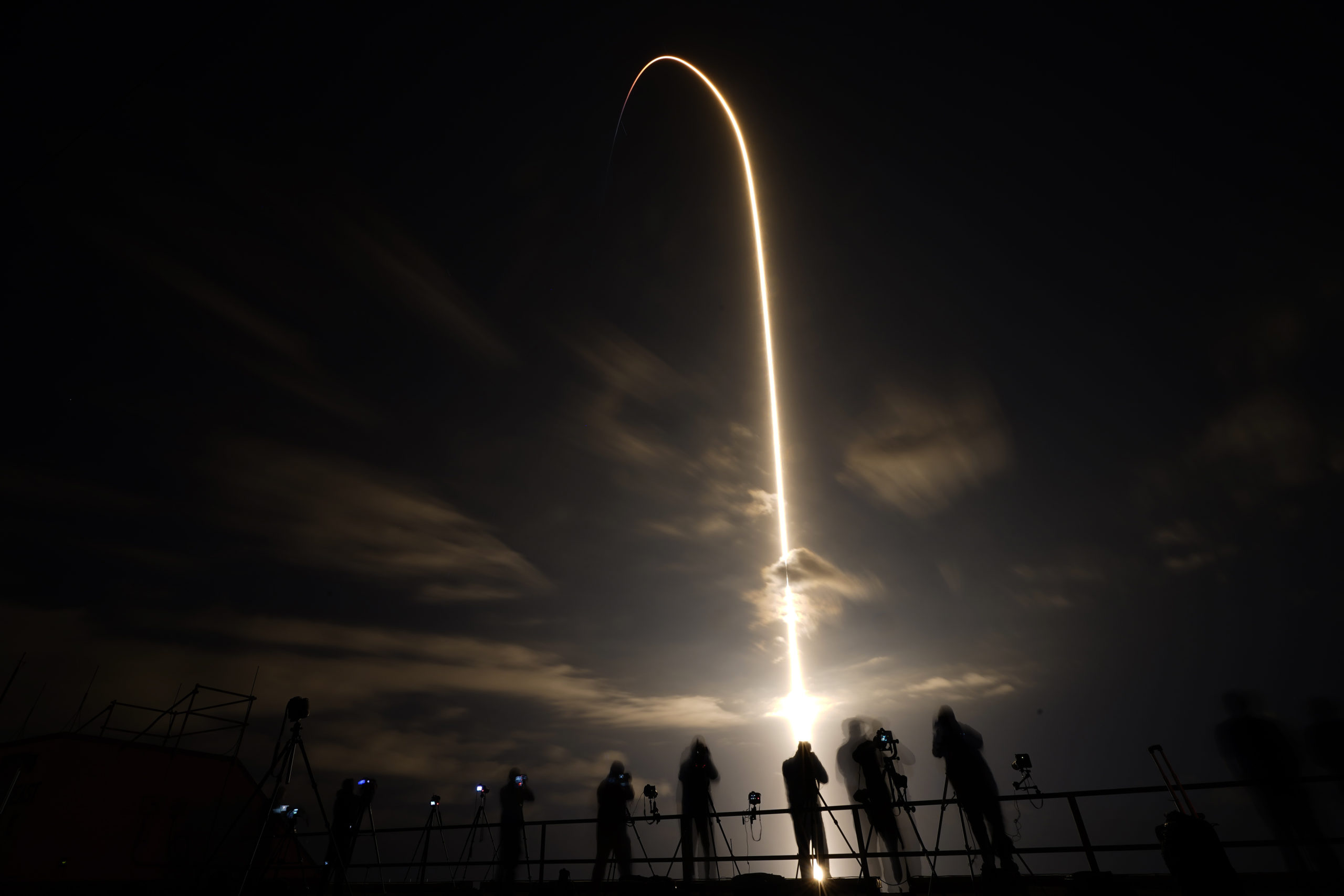 In this long exposure photo, a SpaceX Falcon 9 rocket lifts off from Launch Complex 39A at the Kennedy Space Center in Cape Canaveral, Fla., carrying four astronauts to the International Space Station, on Friday, April 23, 2021. (AP Photo/Chris O'Meara)