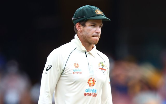 Australia's captain Tim Paine looks on between the overs on day five of the fourth cricket Test match between Australia and India at The Gabba in Brisbane on January 19, 2021. (Photo by Patrick HAMILTON / AFP) / --IMAGE RESTRICTED TO EDITORIAL USE - STRICTLY NO COMMERCIAL USE-- (Photo by PATRICK HAMILTON/AFP via Getty Images)