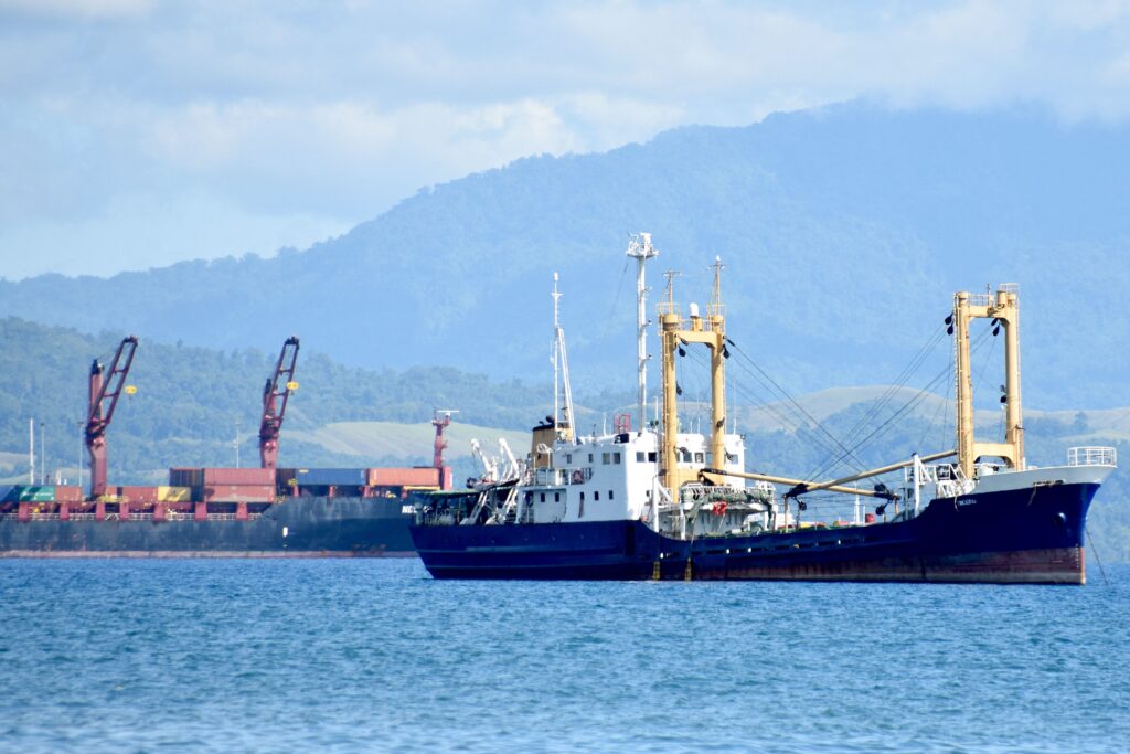 This picture taken on August 30, 2022, shows ships anchored near the Honiara port of Solomons Island. - A snap ban on foreign military vessels docking in Solomon Islands applies to "all countries in the world", a spokesman for the Pacific nation's prime minister told AFP on August 31, 2022. (Photo by Charley PIRINGI / AFP) (Photo by CHARLEY PIRINGI/AFP via Getty Images)