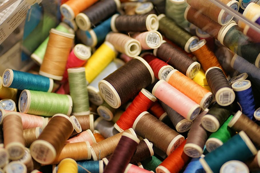 Lots of sewing threads on spools
