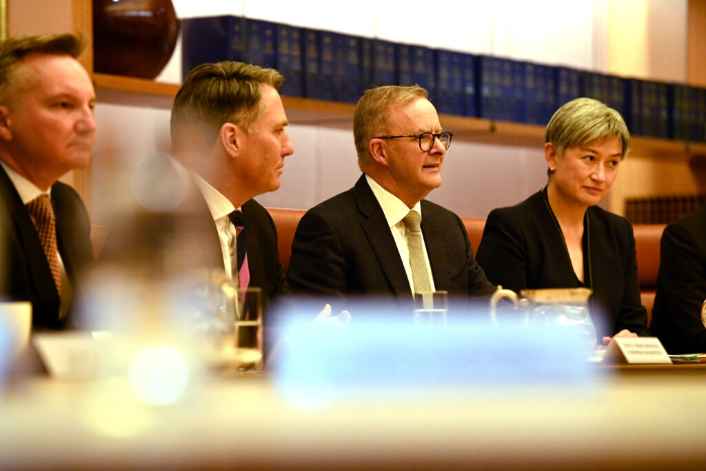 Prime Minister Anthony Albanese meets with his ministry in the Cabinet Room at Parliament House in Canberra, Wednesday, June 1, 2022. (AAP Image/Mick Tsikas) NO ARCHIVING